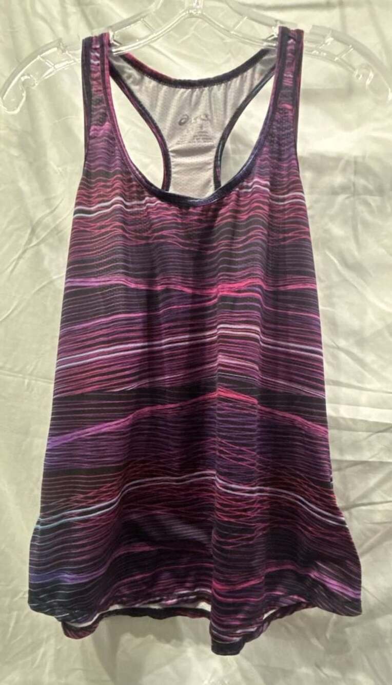 Asics Tank Top Purple Pink Striped Athletic Racerback Size L